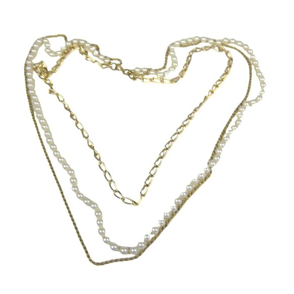 Vintage Goldtone Faux Pearl Multi Strand Necklace 24 In Long Elegant Jewelry - Picture 12 of 12